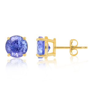 1.50 cttw Tanzanite Stud Earrings 14K Gold 4 Prong Round Martini with Push Backs December Birthstone