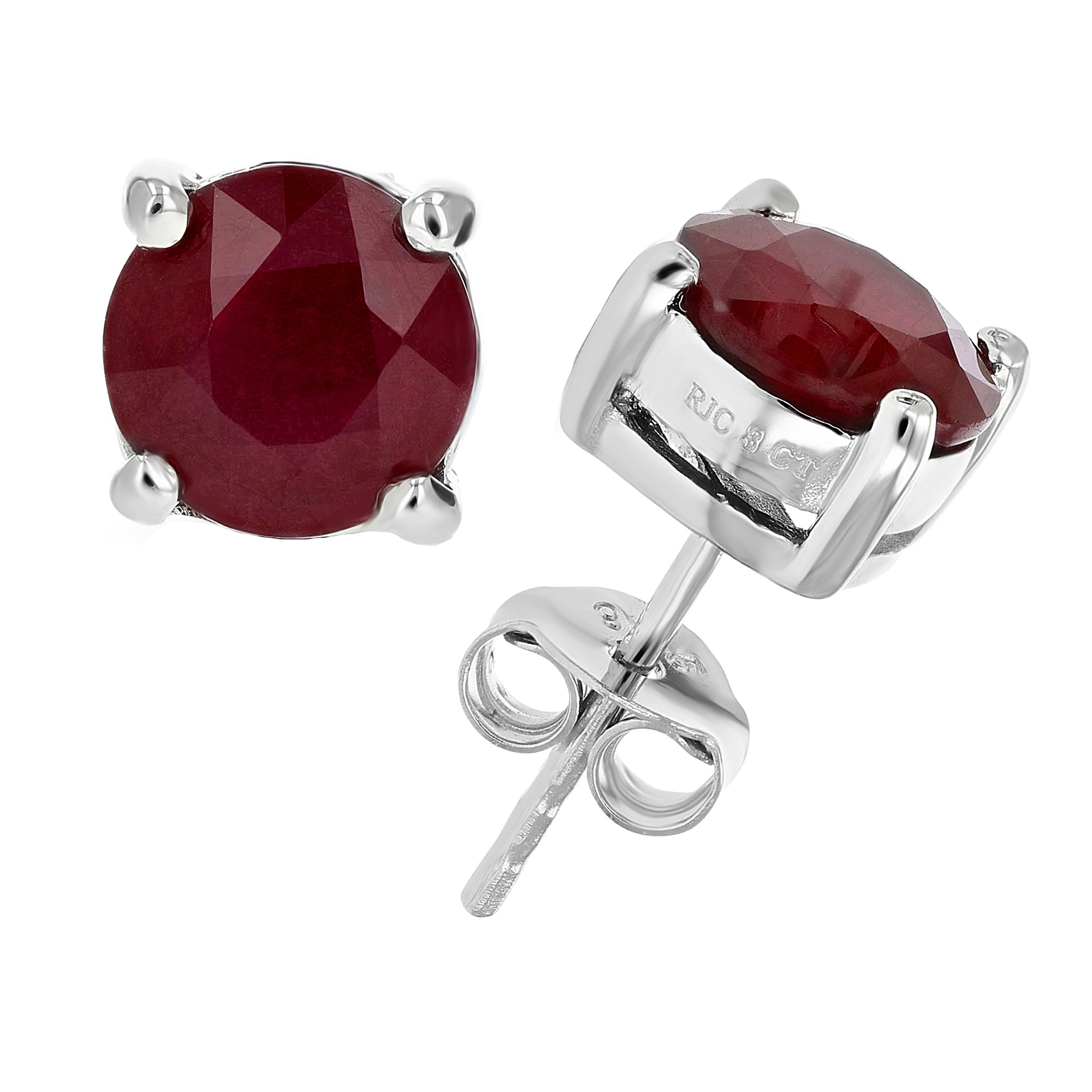 3 cttw Ruby Earrings .925 Sterling Silver Rhodium Round Prong July Birthstone