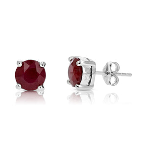 3 cttw Ruby Earrings .925 Sterling Silver Rhodium Round Prong July Birthstone