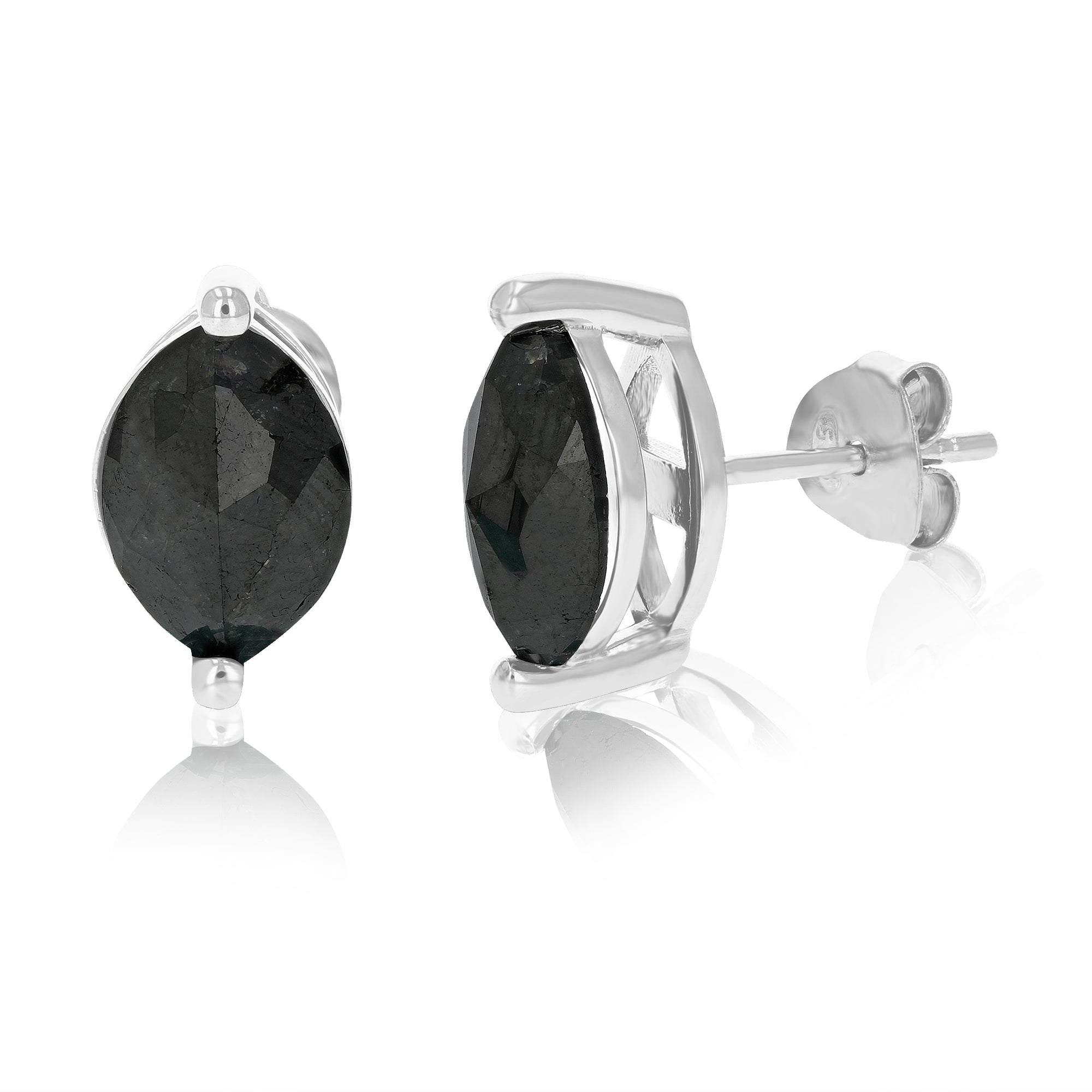 3 cttw Marquise Shape Black Diamond Stud Earrings .925 Sterling Silver Prong Set