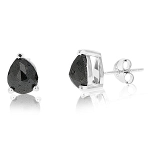 3.50 cttw Pear Shape Black Diamond Stud Earrings .925 Sterling Silver Prong Set