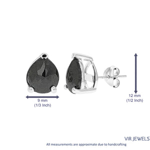 4 cttw Pear Shape Black Diamond Stud Earrings .925 Sterling Silver Prong Set