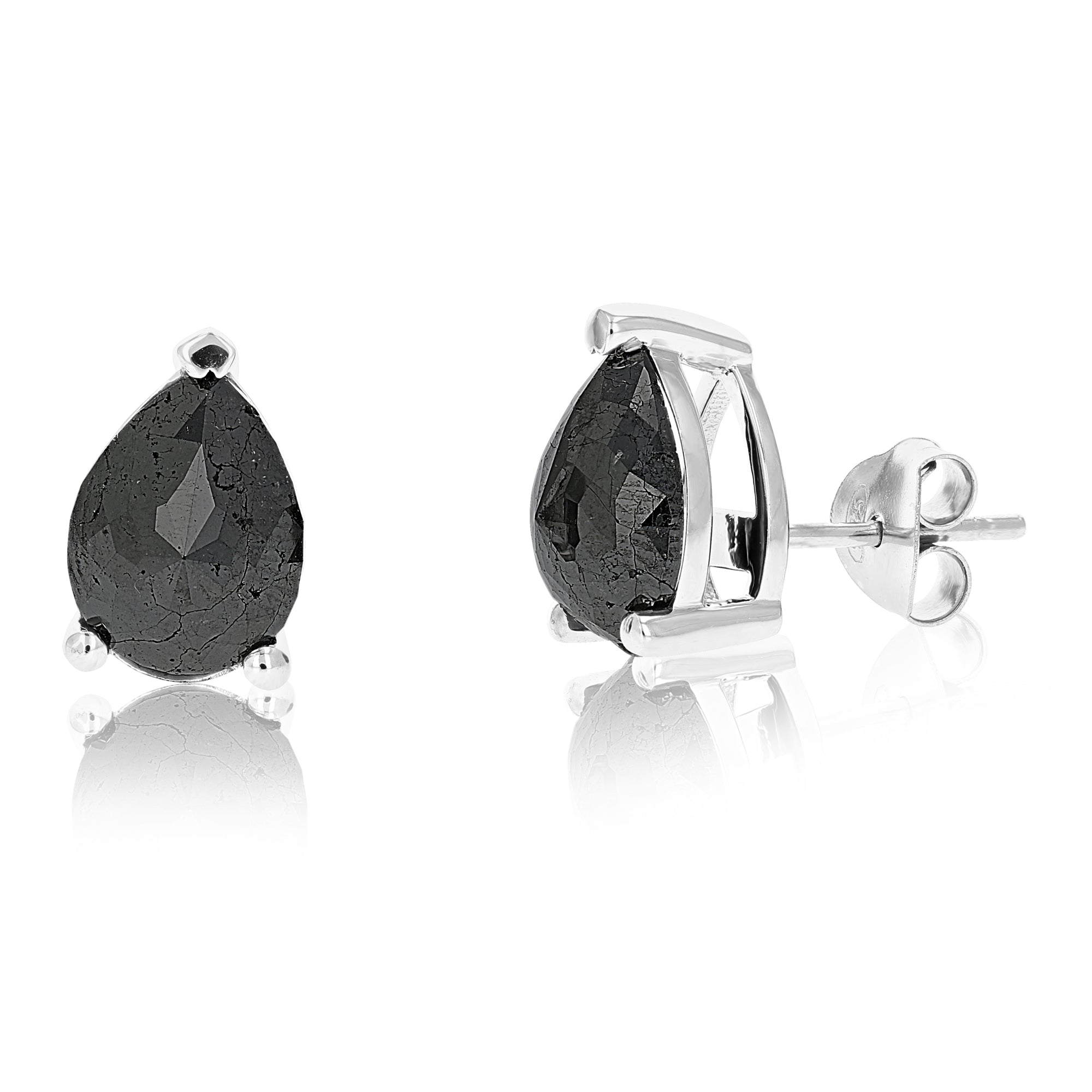 4.50 cttw Pear Shape Black Diamond Stud Earrings .925 Sterling Silver Prong Set