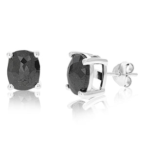 5 cttw Oval Shape Black Diamond Stud Earrings .925 Sterling Silver Prong Set