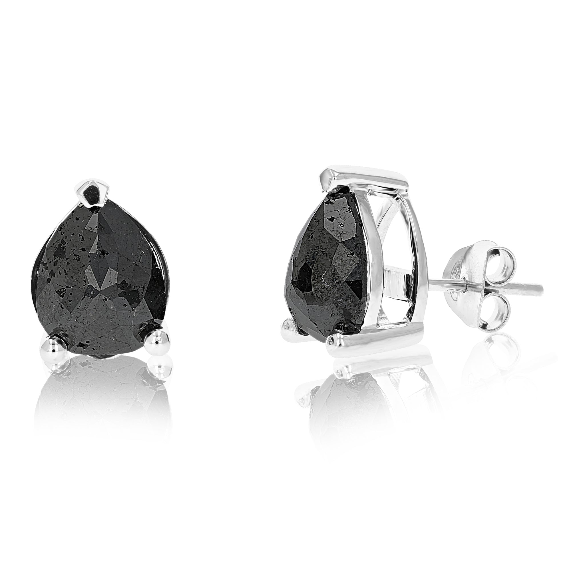 5 cttw Pear Shape Black Diamond Stud Earrings .925 Sterling Silver Prong Set