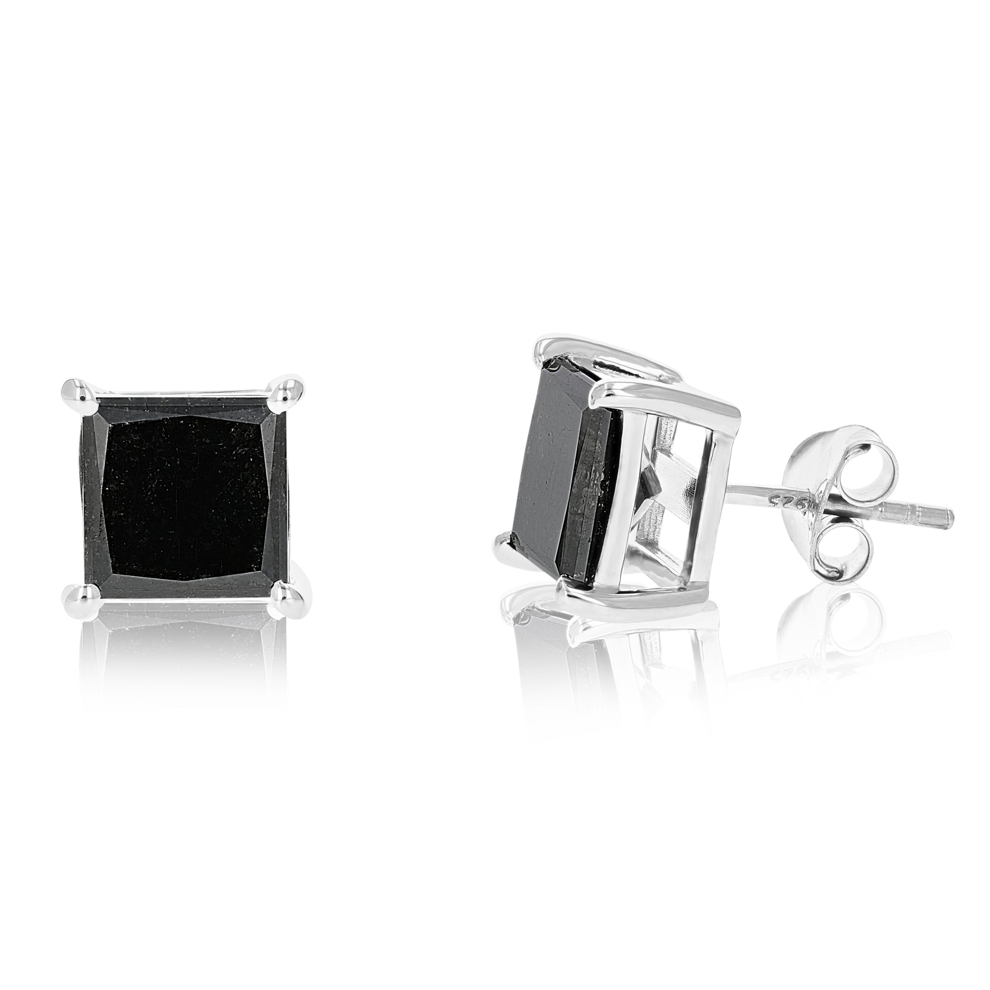 5.50 cttw Princess Cut Black Diamond Stud Earrings .925 Sterling Silver