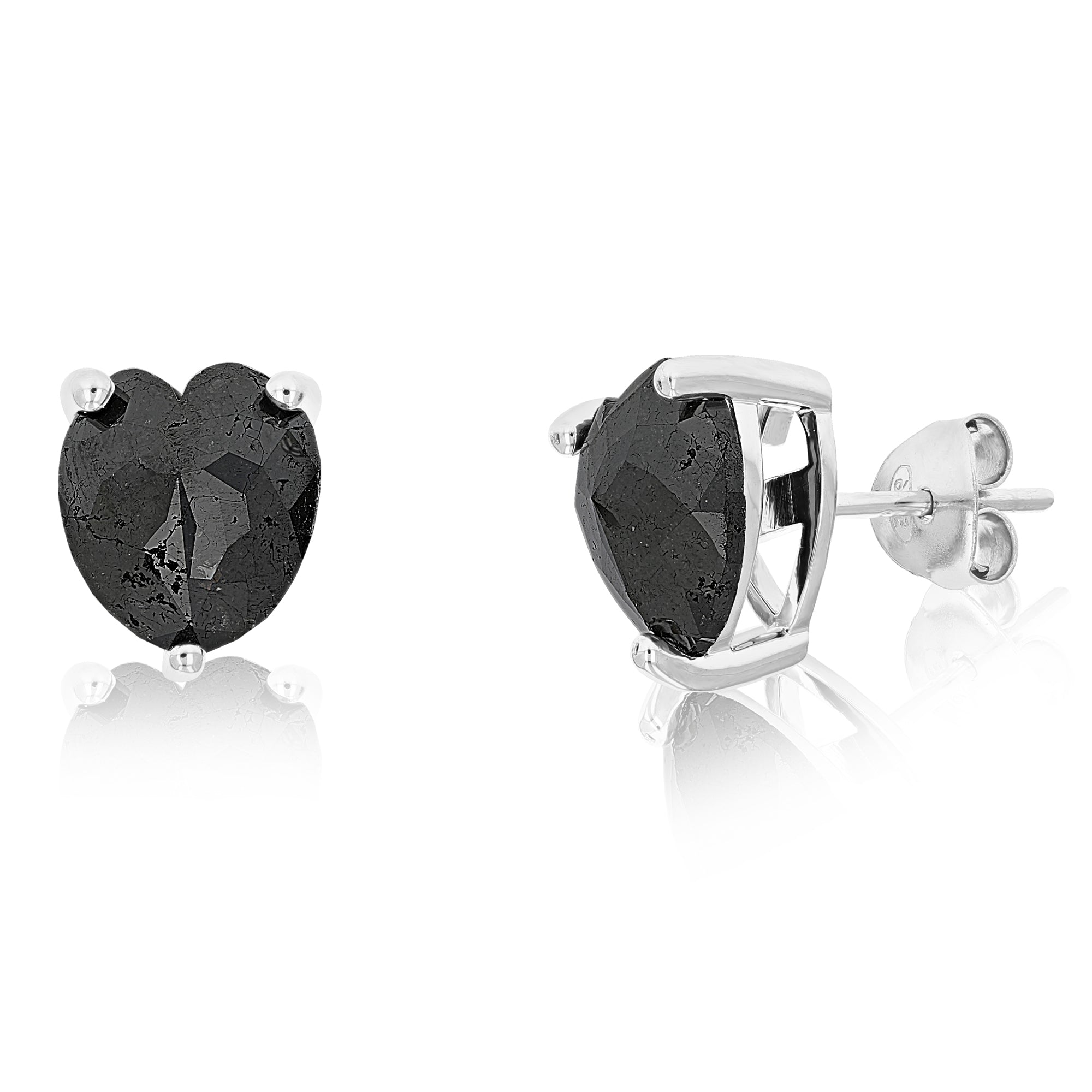 5.50 cttw Heart Shape Black Diamond Stud Earrings .925 Sterling Silver Prong Set