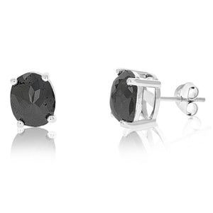 5.50 cttw Oval Shape Black Diamond Stud Earrings .925 Sterling Silver Prong Set