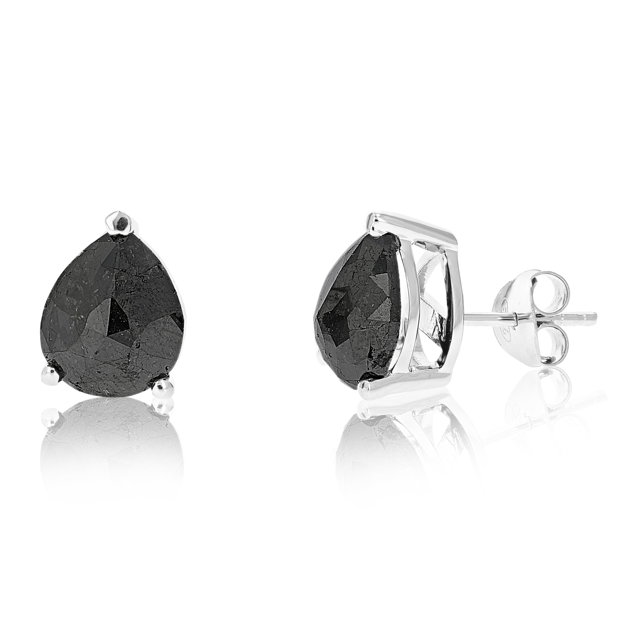 5.50 cttw Pear Shape Black Diamond Stud Earrings .925 Sterling Silver Prong Set