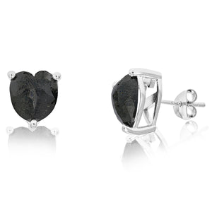 6 cttw Heart Shape Black Diamond Stud Earrings .925 Sterling Silver Prong Set