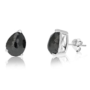 6 cttw Pear Shape Black Diamond Stud Earrings .925 Sterling Silver Prong Set
