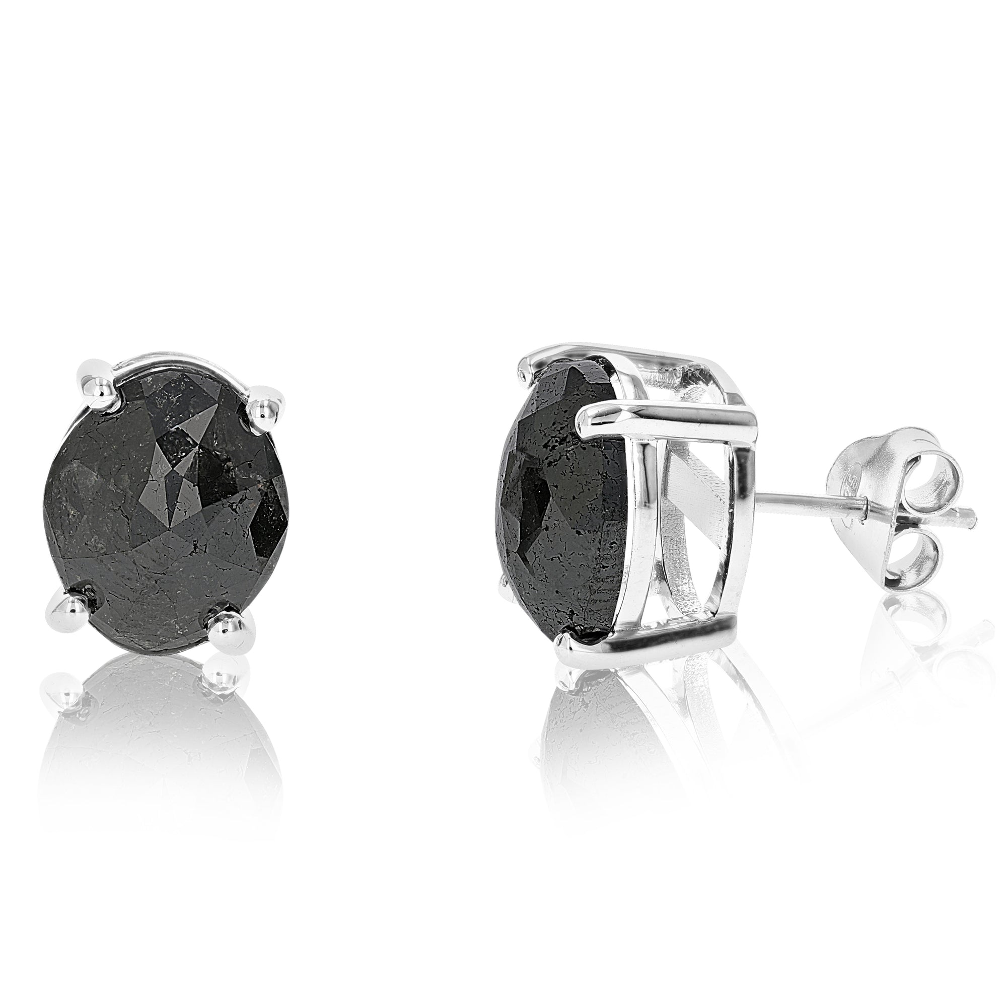 6.50 cttw Oval Shape Black Diamond Stud Earrings .925 Sterling Silver Prong Set