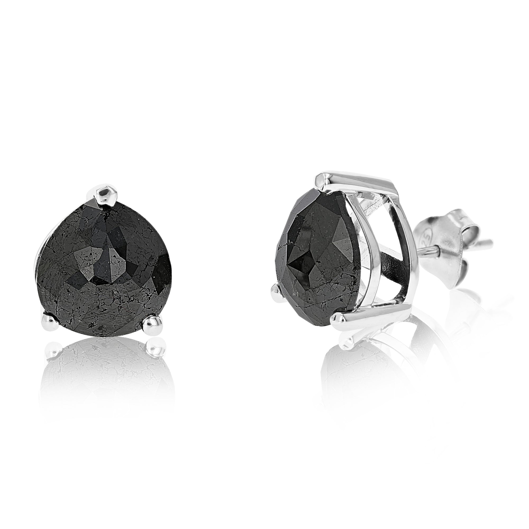 6.50 cttw Pear Shape Black Diamond Stud Earrings .925 Sterling Silver Prong Set