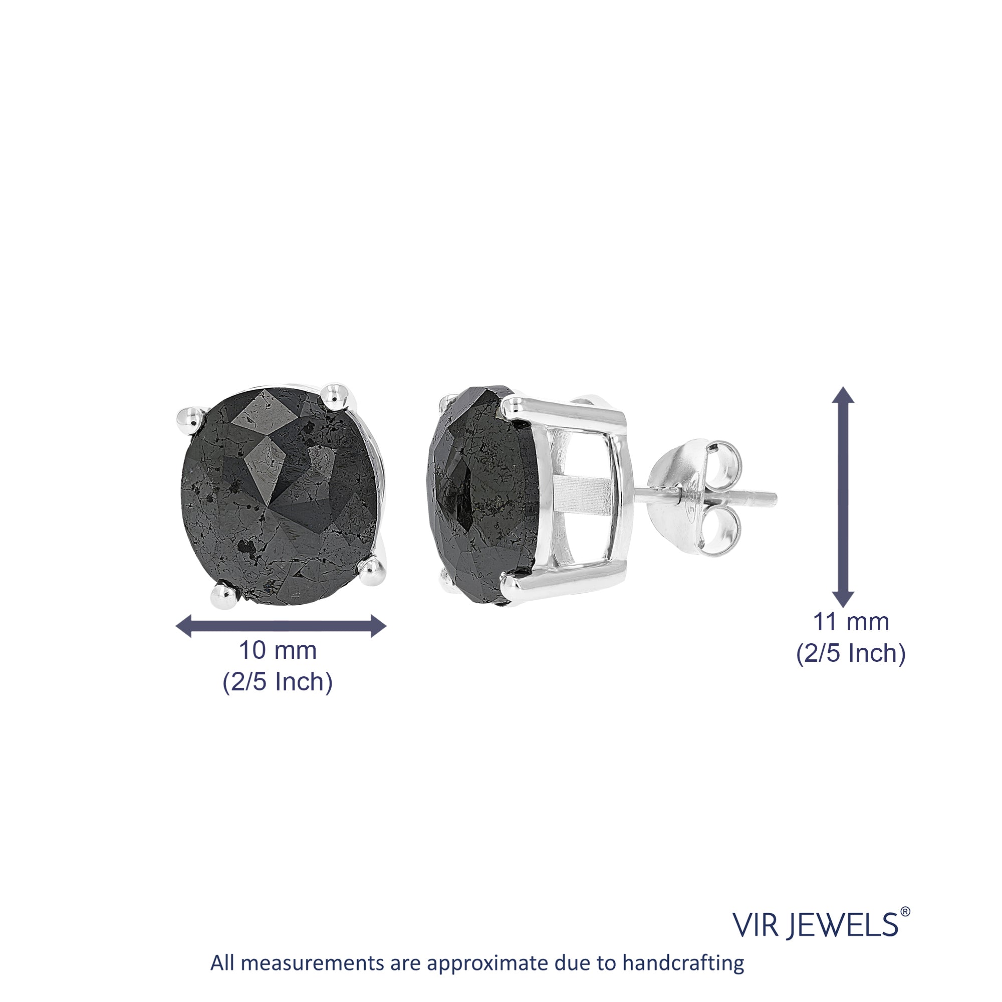 7 cttw Oval Shape Black Diamond Stud Earrings .925 Sterling Silver Prong Set