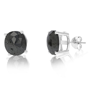 7 cttw Oval Shape Black Diamond Stud Earrings .925 Sterling Silver Prong Set