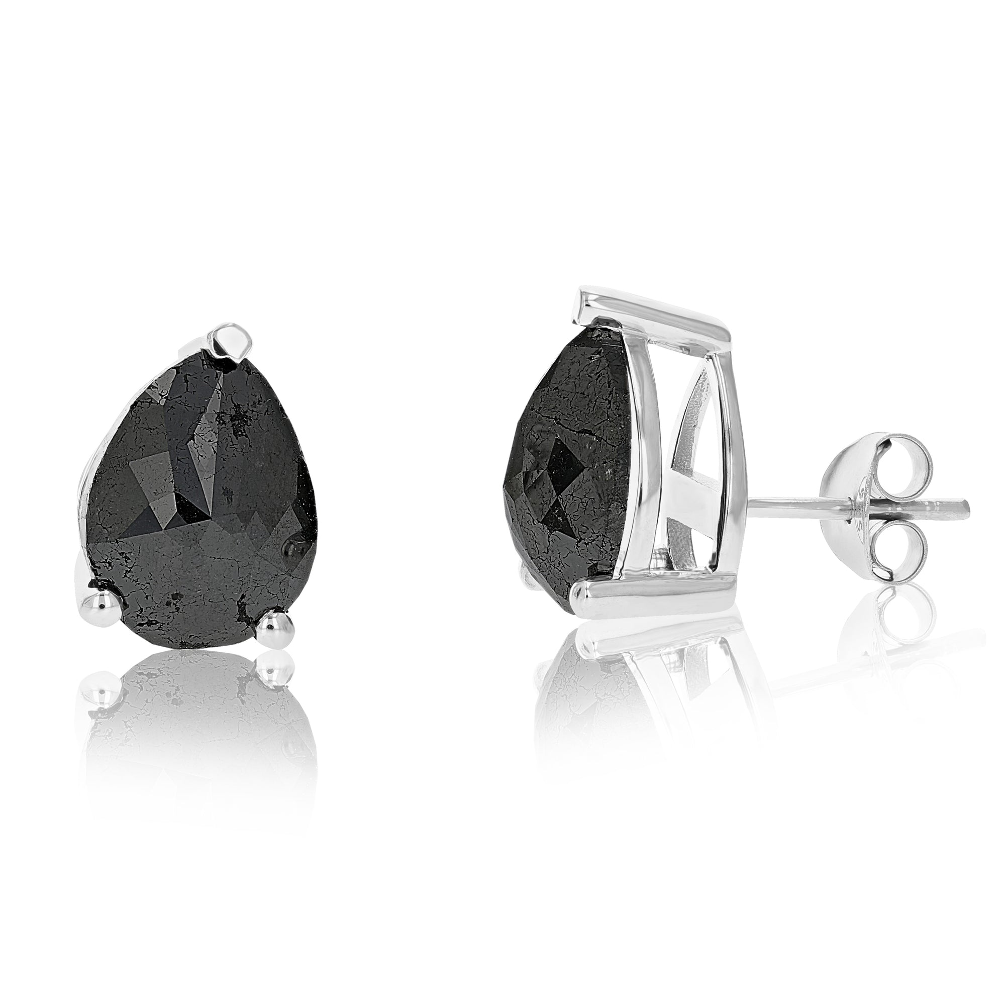 7 cttw Pear Shape Black Diamond Stud Earrings .925 Sterling Silver Prong Set
