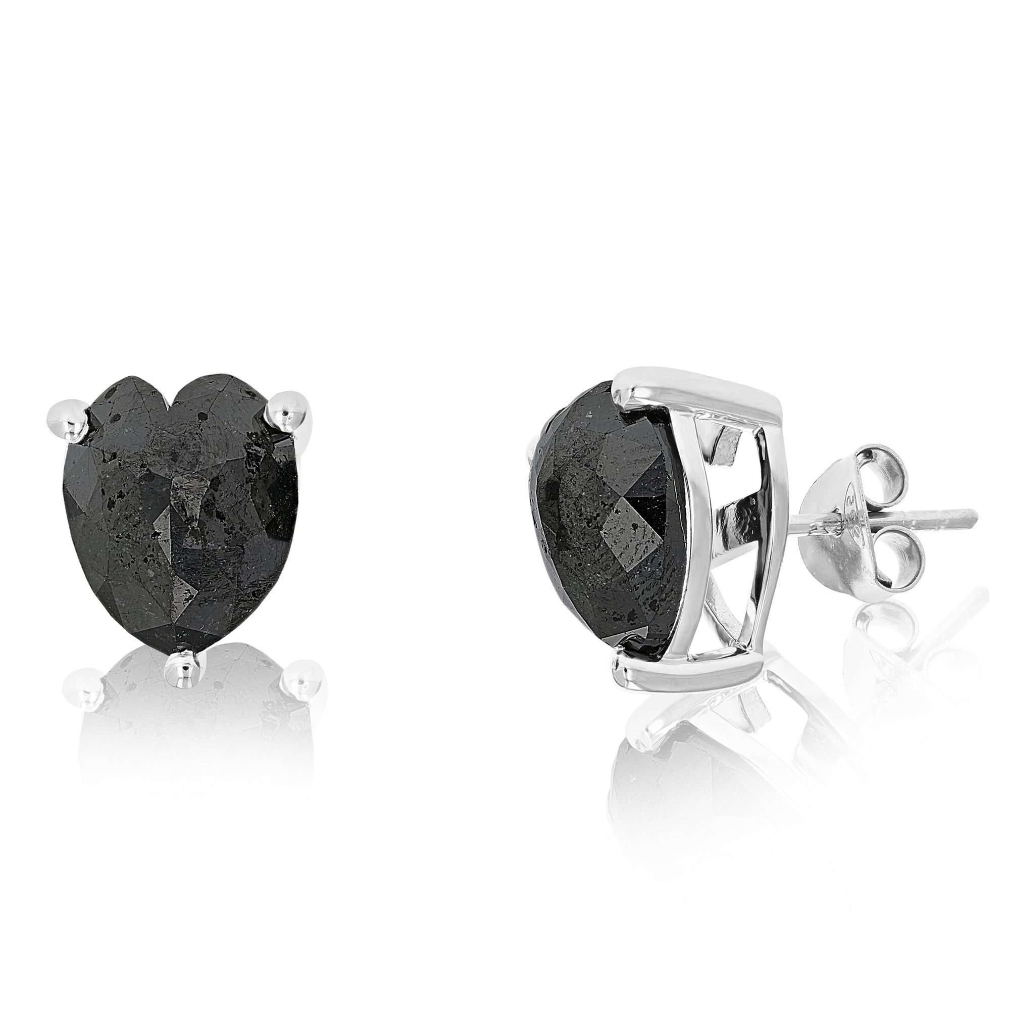7.50 cttw Heart Shape Black Diamond Stud Earrings .925 Sterling Silver Prong Set