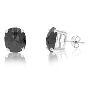 7.50 cttw Oval Shape Black Diamond Stud Earrings .925 Sterling Silver Prong Set