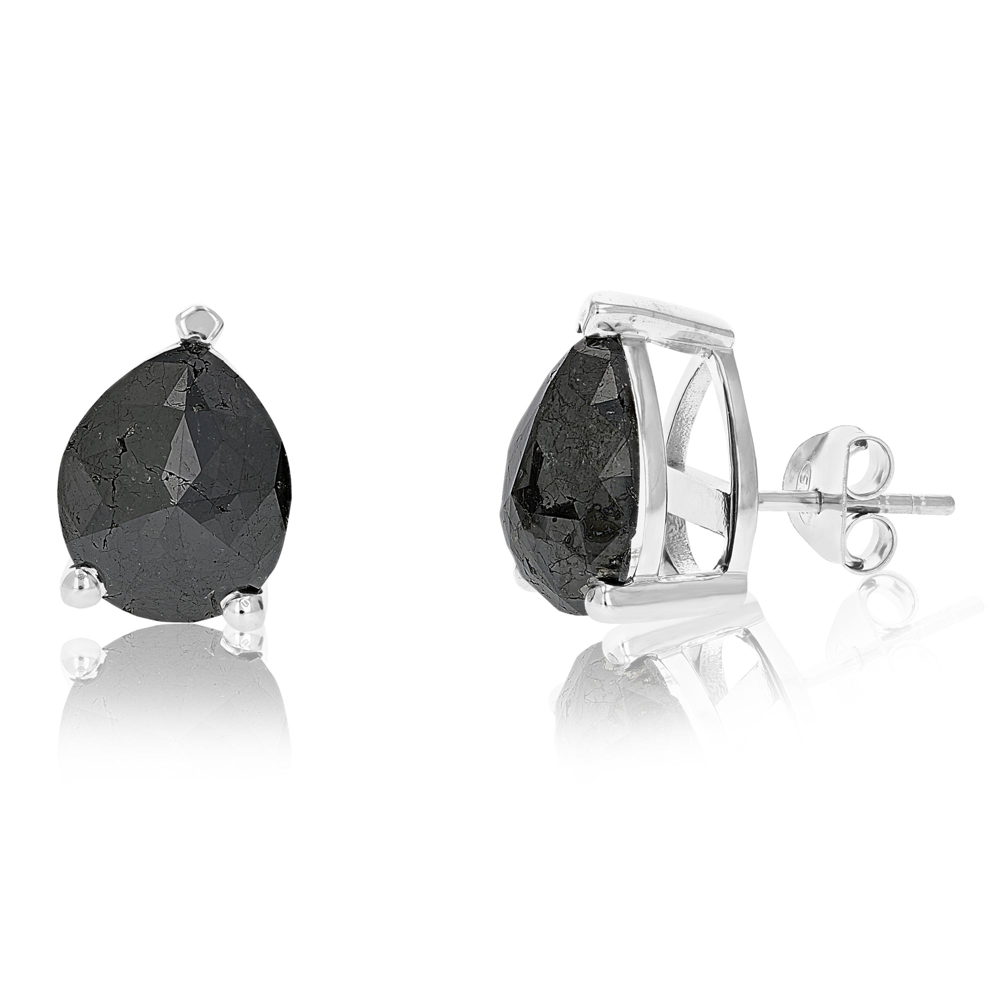 7.50 cttw Pear Shape Black Diamond Stud Earrings .925 Sterling Silver Prong Set