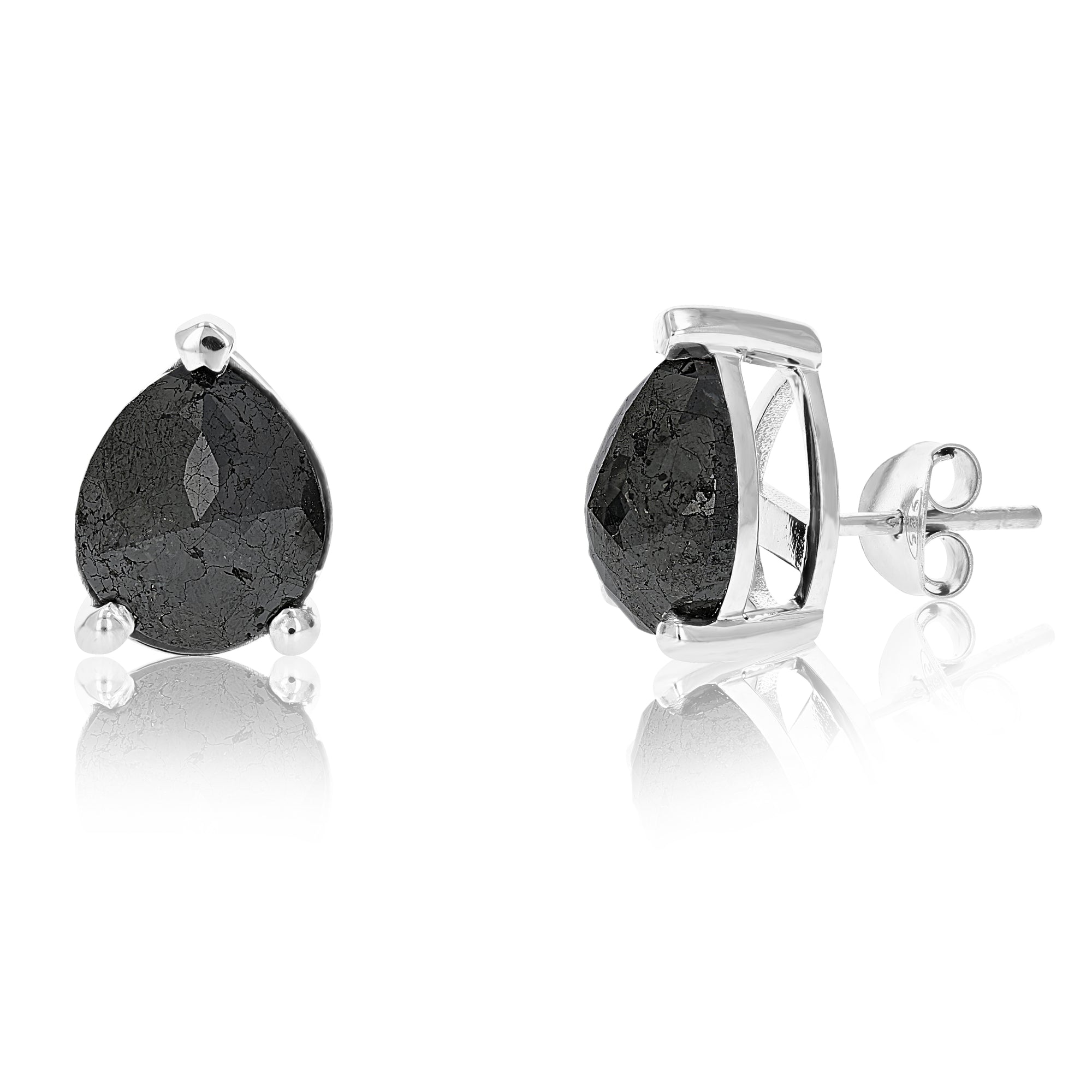 9 cttw Pear Shape Black Diamond Stud Earrings .925 Sterling Silver Prong Set