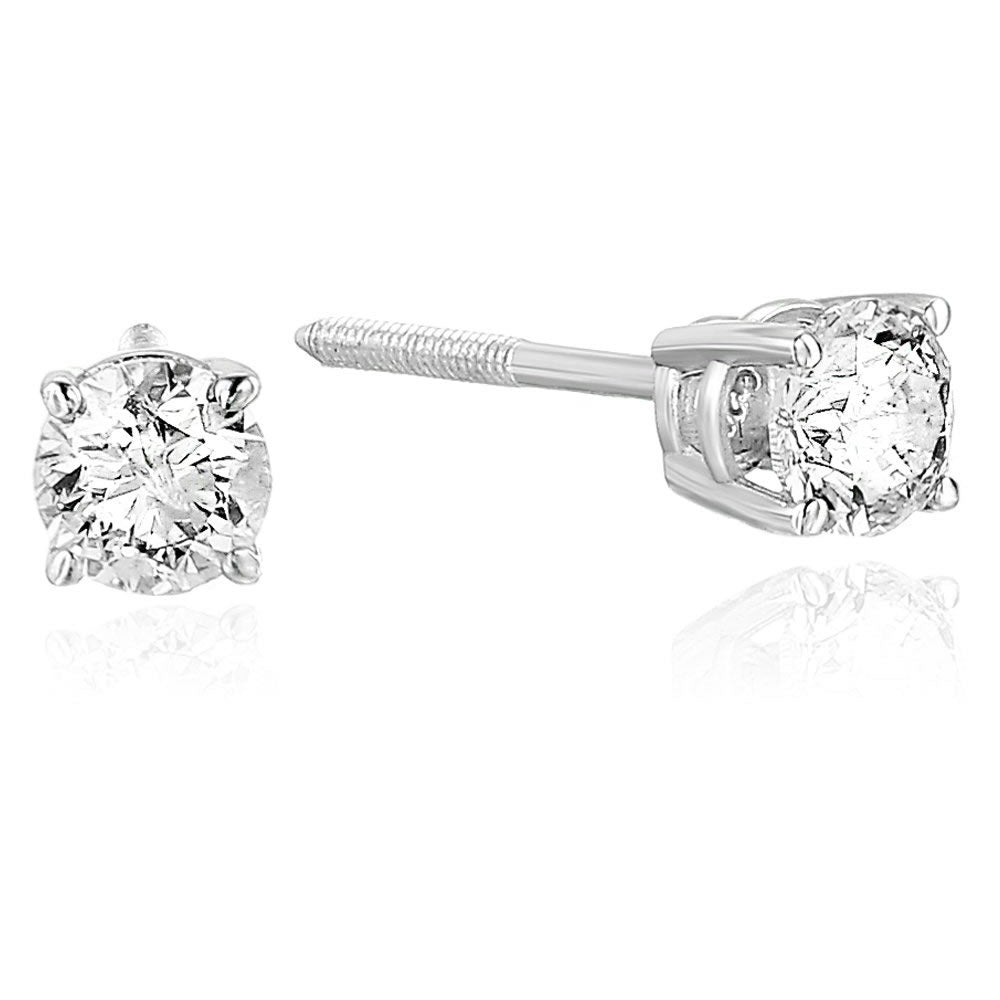 1/2 cttw SI2-I1 Certified Diamond Stud Earrings 14K White or Yellow Gold Round with Screw Backs