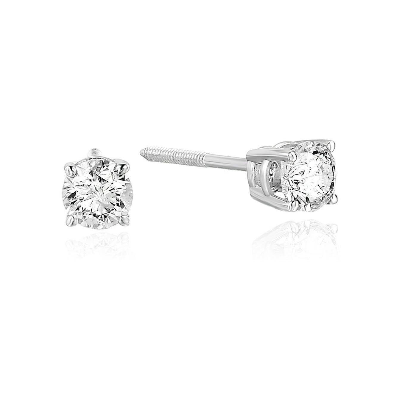 1/3 cttw Diamond Stud Earrings 14K White or Yellow Gold Round Prong Set Basket with Screw Backs
