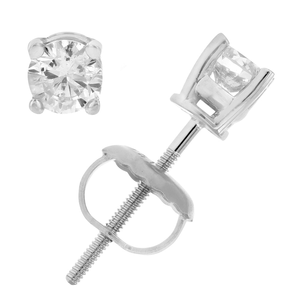 1/2 cttw Diamond Stud Earrings 14K White or Yellow Gold Round Shape Prong Set with Screw Backs