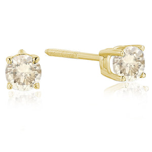 1/3 cttw Champagne Diamond Stud Earrings 14K Yellow Gold Round with Screw Backs