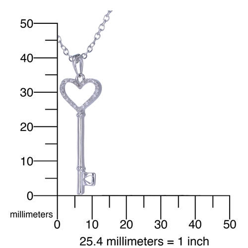 1/8 cttw Diamond Pendant, Diamond Heart and Key Pendant Necklace for Women in .925 Sterling Silver with Rhodium, 18 Inch Chain, Prong Setting