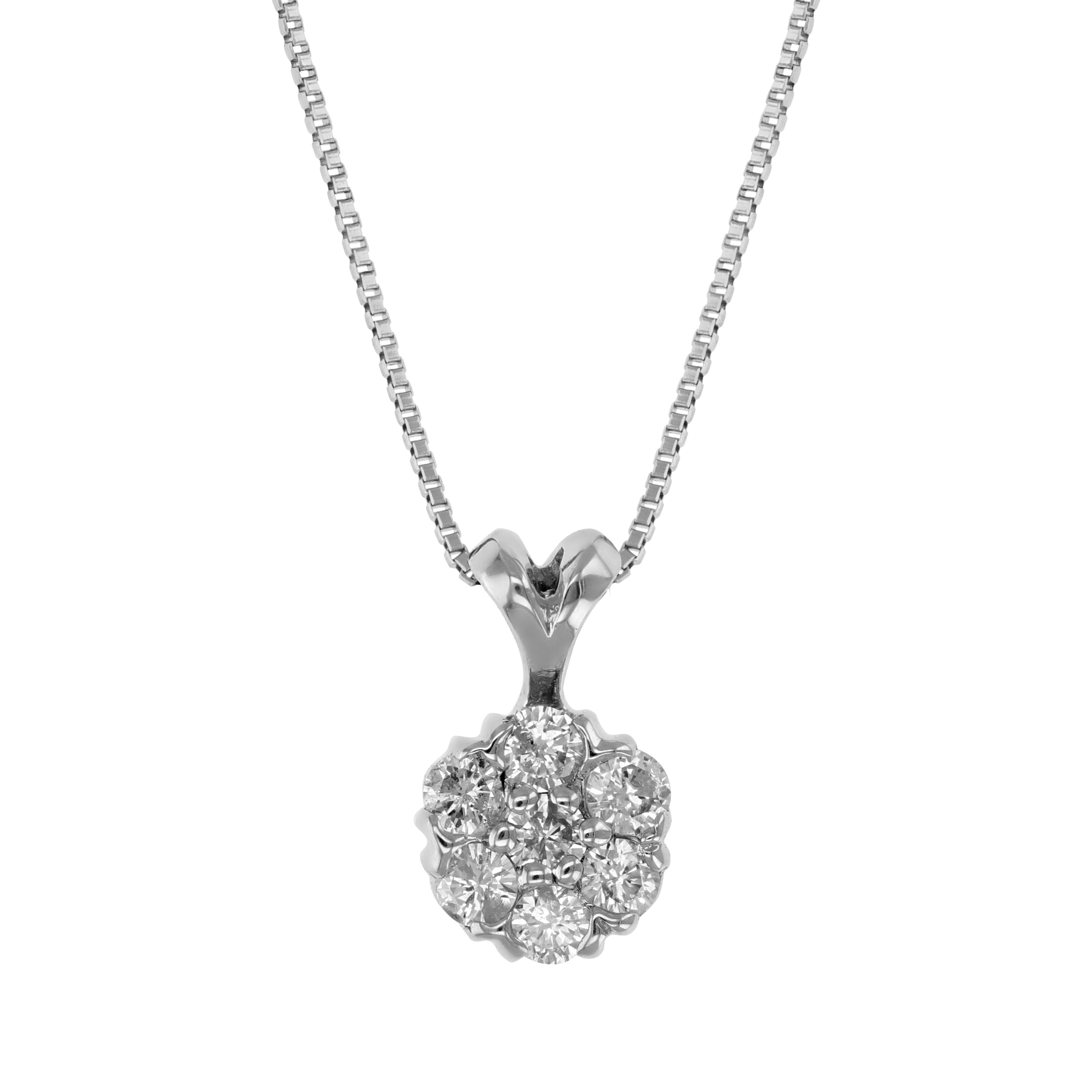 1/5 cttw Diamond Pendant, Diamond Cluster Pendant Necklace for Women in 14K White Gold with 18 Inch Chain, Prong Setting