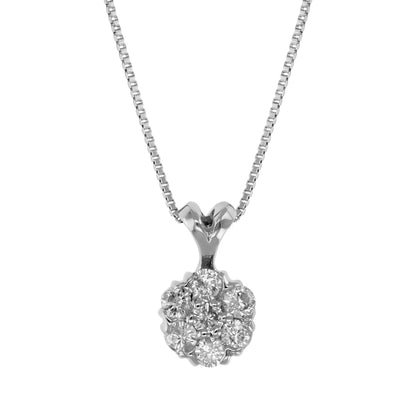 1/5 cttw Diamond Pendant, Diamond Cluster Pendant Necklace for Women in 14K White Gold with 18 Inch Chain, Prong Setting