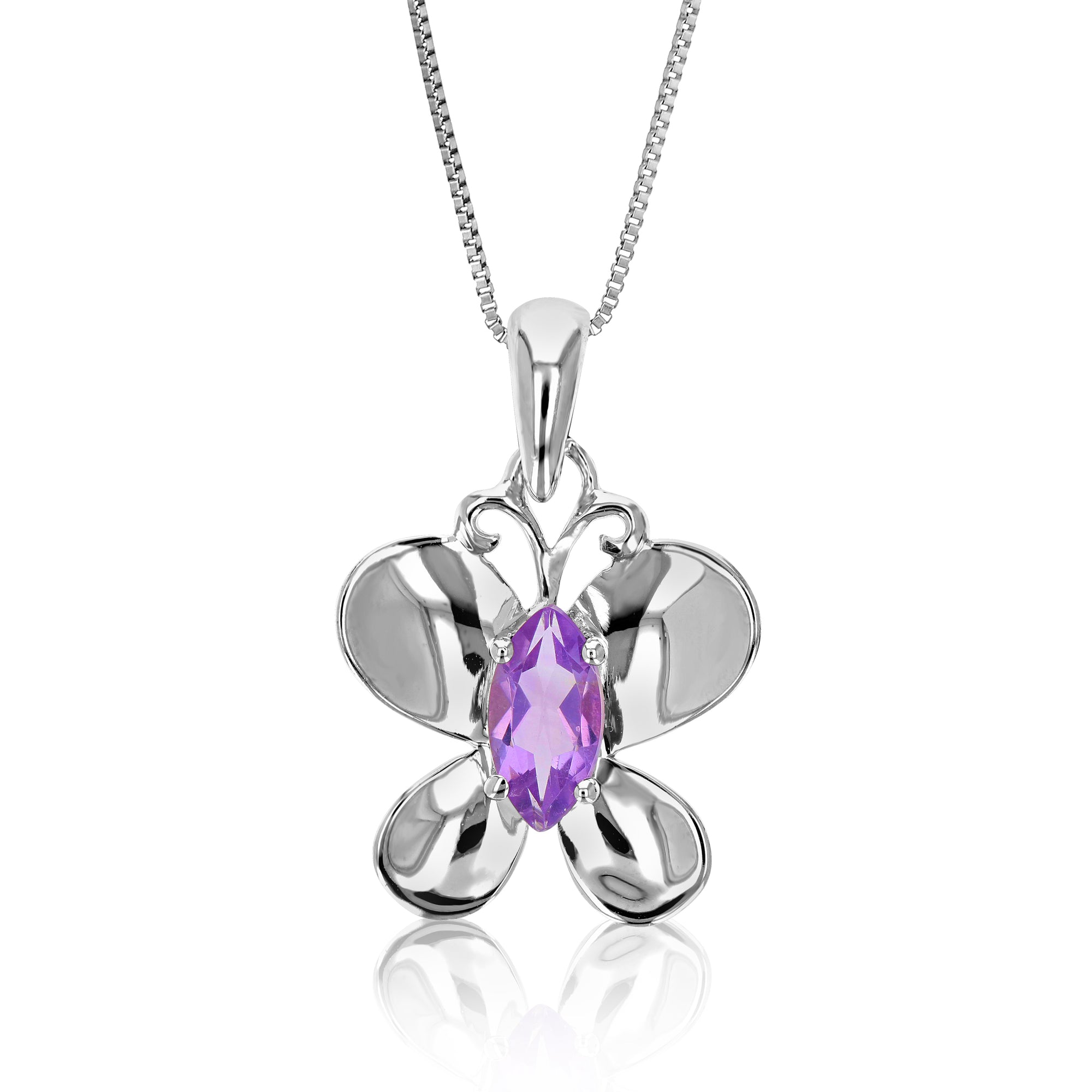 0.90 cttw Pendant Necklace, Purple Amethyst Marquise Pendant Necklace for Women in .925 Sterling Silver with Rhodium, 18 Inch Chain, Prong Setting