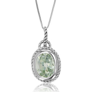 1.70 cttw Pendant Necklace, Green Amethyst Oval Shape Pendant Necklace for Women in .925 Sterling Silver with Rhodium, 18 Inch Chain, Channel Setting