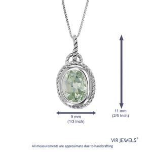 1.70 cttw Pendant Necklace, Green Amethyst Oval Shape Pendant Necklace for Women in .925 Sterling Silver with Rhodium, 18 Inch Chain, Channel Setting