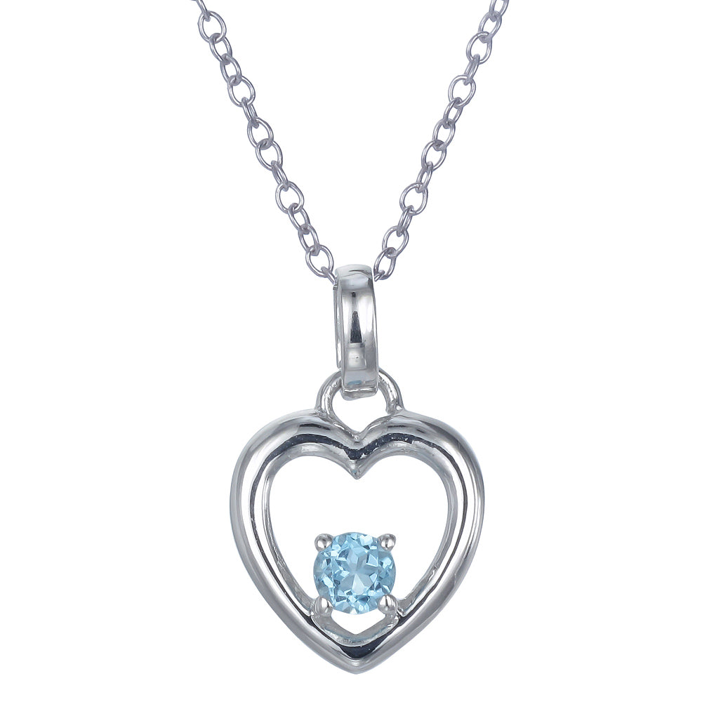 1/4 cttw Pendant Necklace, Swiss Blue Topaz Pendant Necklace for Women in .925 Sterling Silver with Rhodium, 18 Inch Chain, Prong Setting