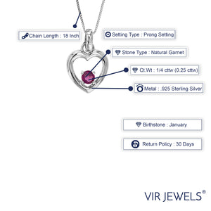 1/4 cttw Pendant Necklace, Garnet Pendant Necklace for Women in .925 Sterling Silver with Rhodium, 18 Inch Chain, Prong Setting
