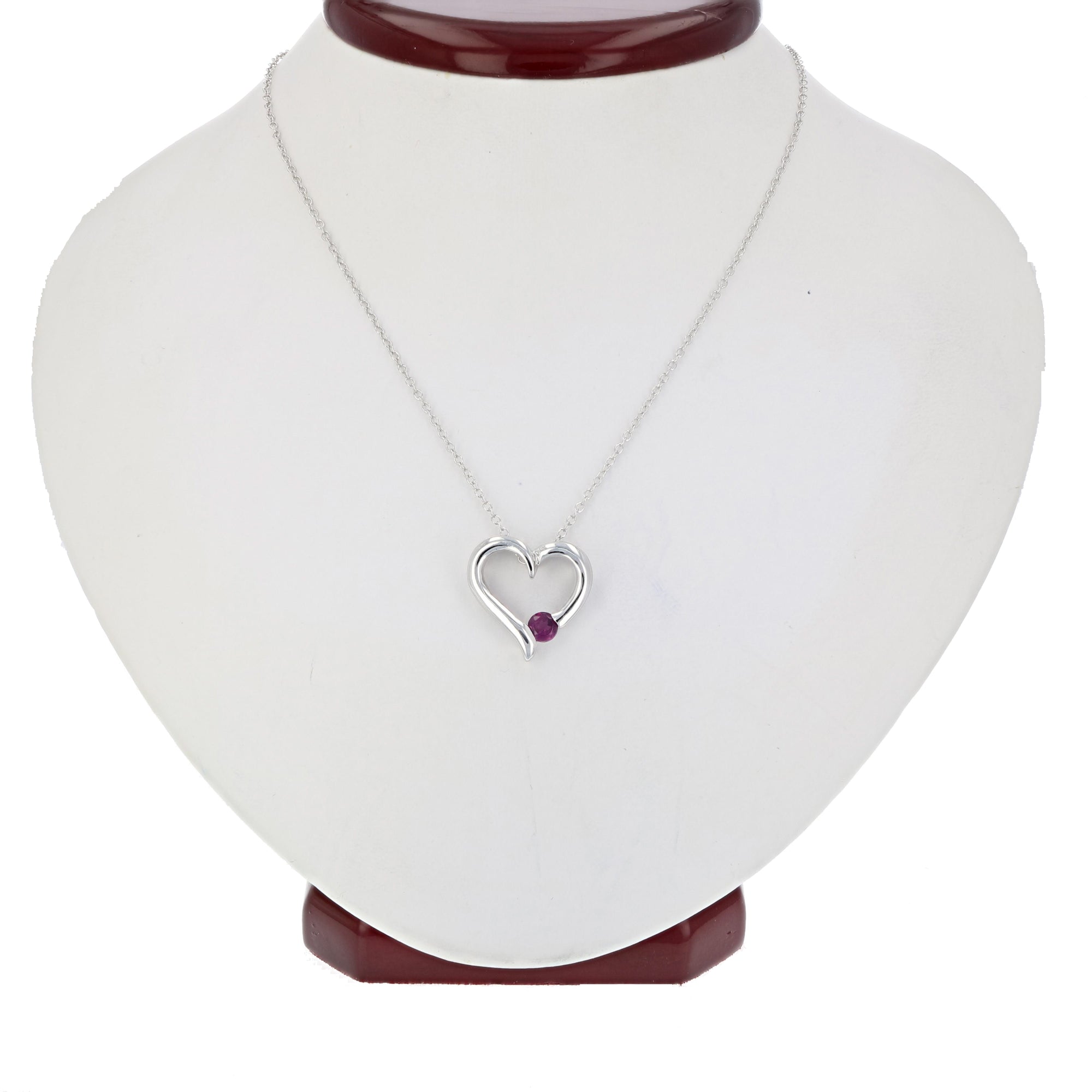 1/4 cttw Pendant Necklace, Garnet Pendant Necklace for Women in .925 Sterling Silver with Rhodium, 18 Inch Chain, Prong Setting