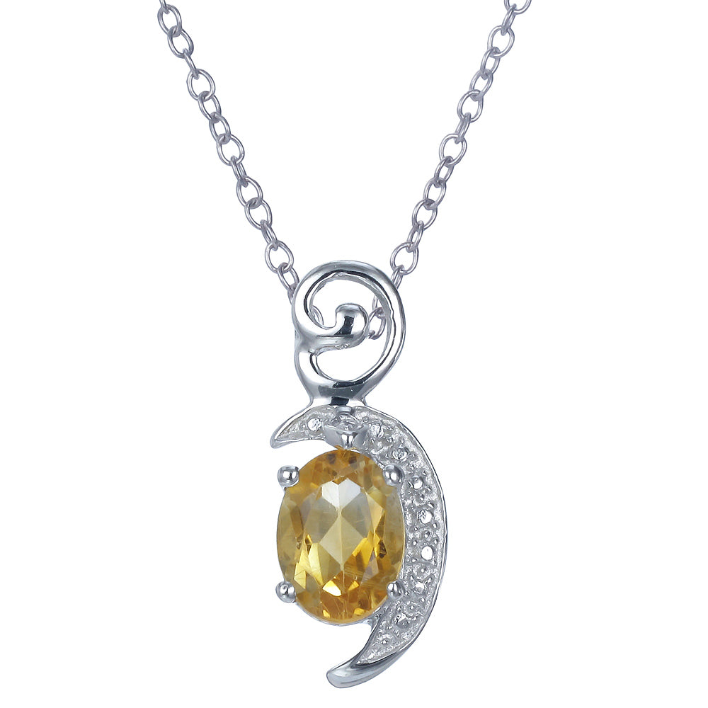 1.50 cttw Pendant Necklace, Citrine Oval Pendant Necklace for Women in .925 Sterling Silver with Rhodium, 18 Inch Chain, Prong Setting