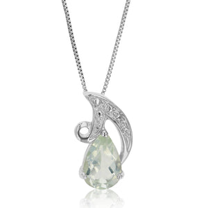 1.10 cttw Pendant Necklace, Green Amethyst Pear Shape Pendant Necklace for Women in .925 Sterling Silver with Rhodium, 18 Inch Chain, Prong Setting