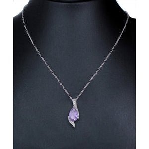1.10 cttw Pendant Necklace, Purple Amethyst Pear Shape Pendant Necklace for Women in .925 Sterling Silver with Rhodium, 18 Inch Chain, Prong Setting