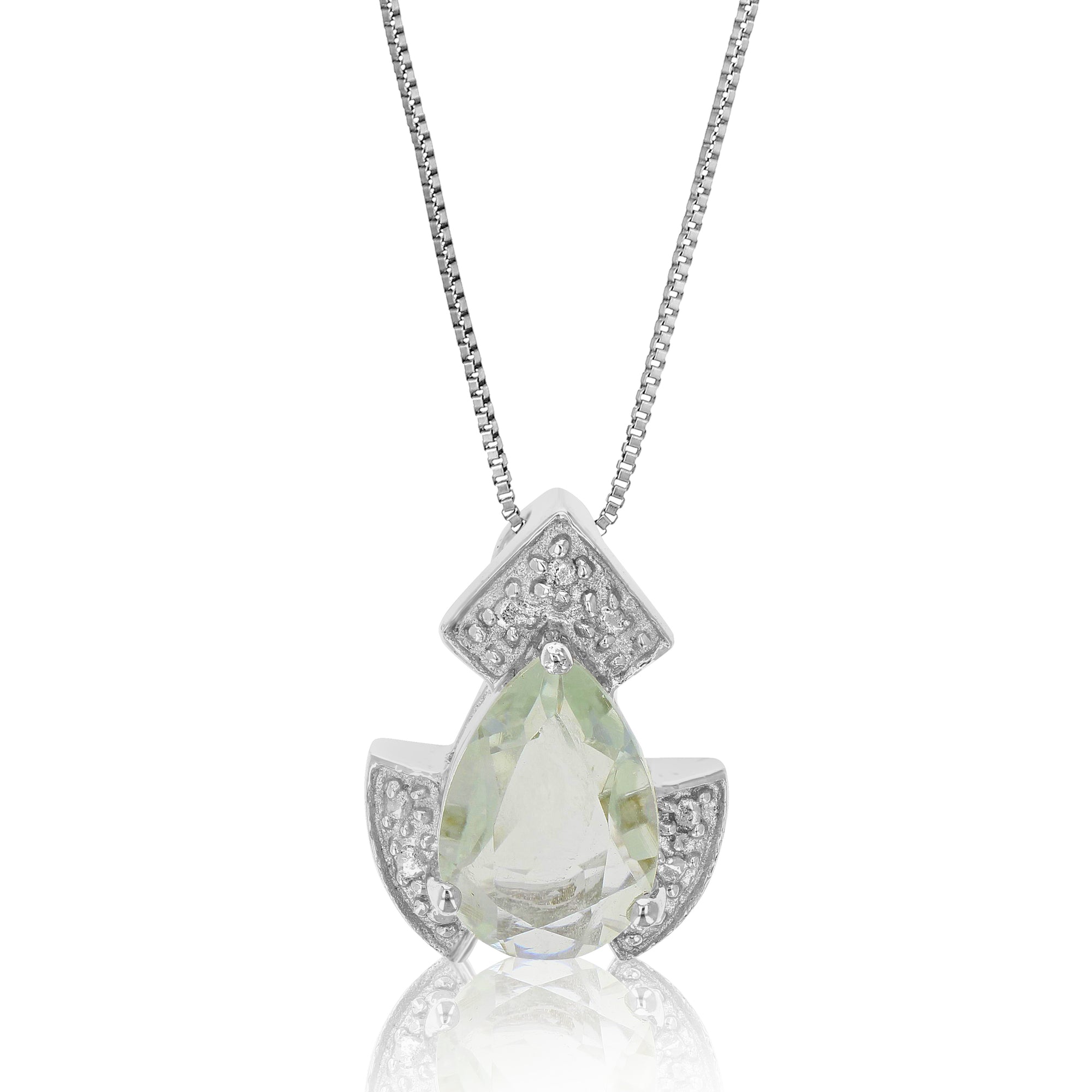 1.10 cttw Pendant Necklace, Green Amethyst Pear Shape Pendant Necklace for Women in .925 Sterling Silver with Rhodium, 18 Inch Chain, Prong Setting