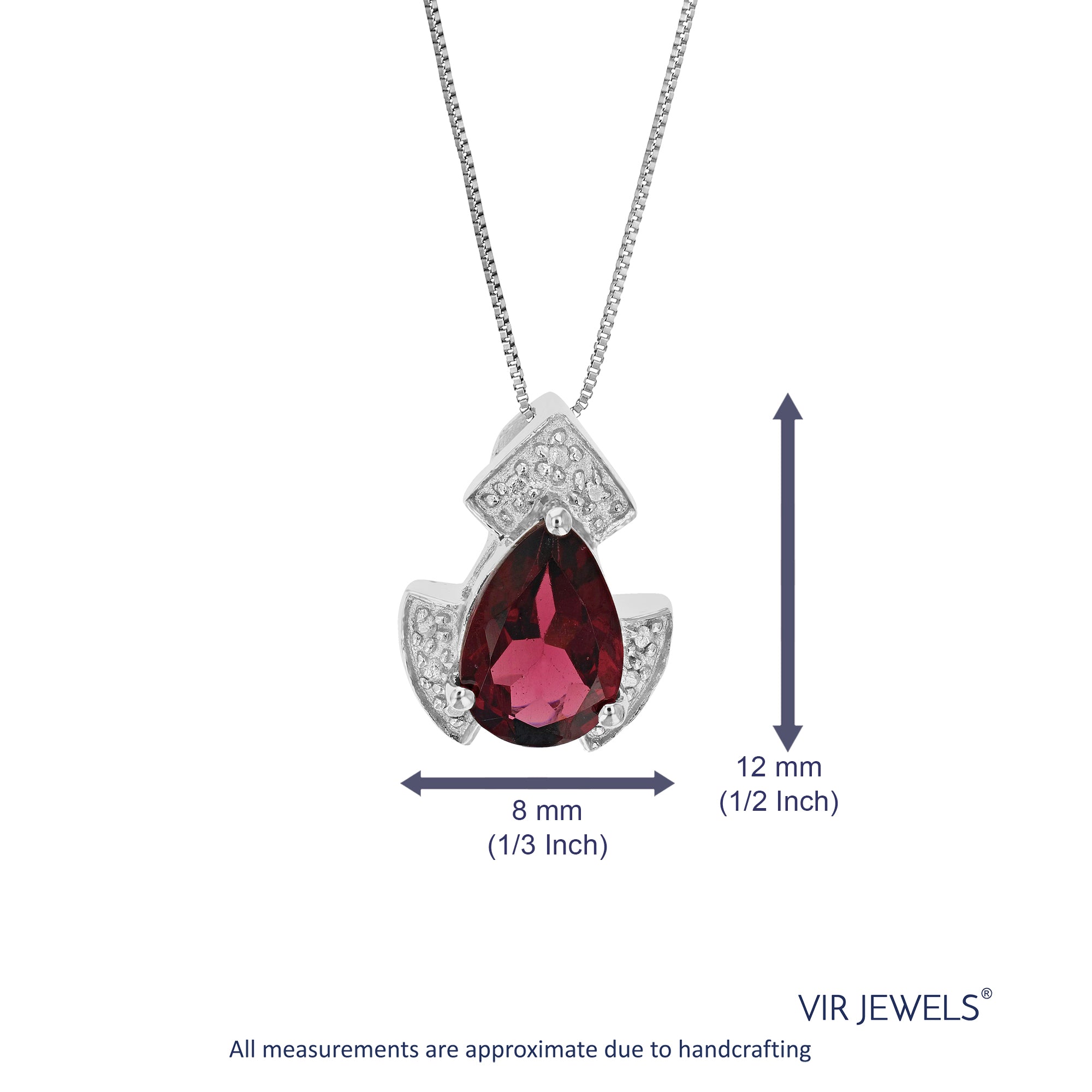 1.10 cttw Pendant Necklace, Garnet Pear Shape Pendant Necklace for Women in .925 Sterling Silver with Rhodium, 18 Inch Chain, Prong Setting