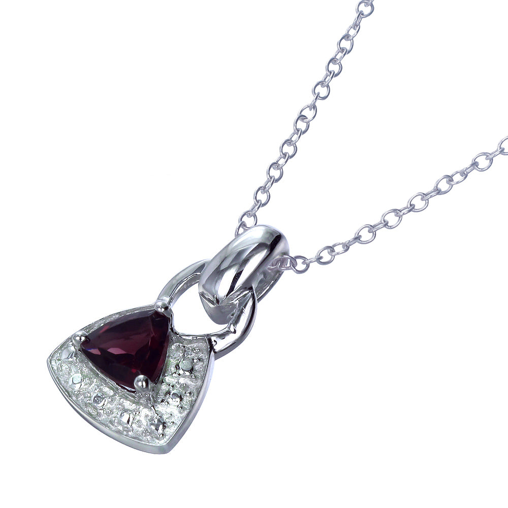 2/5 cttw Pendant Necklace, Garnet Pendant Necklace for Women in .925 Sterling Silver with Rhodium, 18 Inch Chain, Prong Setting