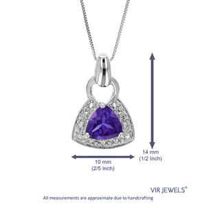 0.60 cttw Pendant Necklace, Purple Amethyst Trillion Shape Pendant Necklace for Women in .925 Sterling Silver with Rhodium, 18 Inch Chain, Prong Setting