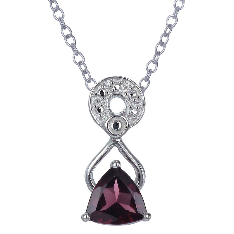 0.60 cttw Pendant Necklace, Garnet Trillion Shape Pendant Necklace for Women in .925 Sterling Silver with Rhodium, 18 Inch Chain, Prong Setting