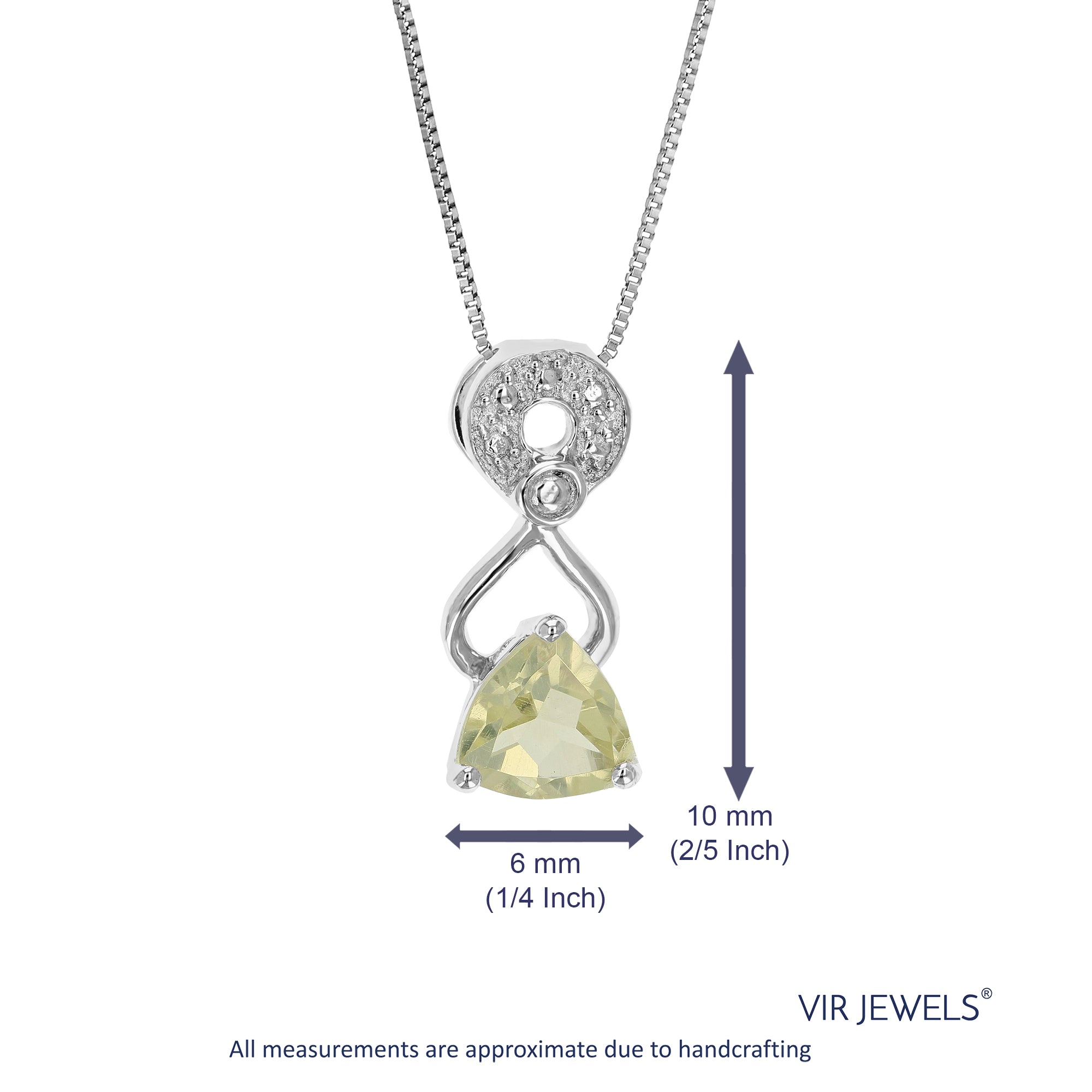 0.60 cttw Pendant Necklace, Lemon Quartz Trillion Shape Pendant Necklace for Women in .925 Sterling Silver with Rhodium, 18 Inch Chain, Prong Setting