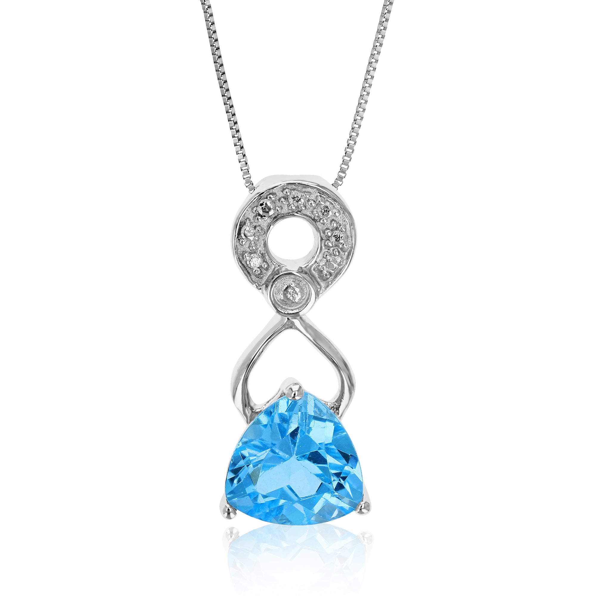 1 cttw Pendant Necklace, Swiss Blue Topaz Trillion Shape Pendant Necklace for Women in .925 Sterling Silver with Rhodium, 18 Inch Chain, Prong Setting