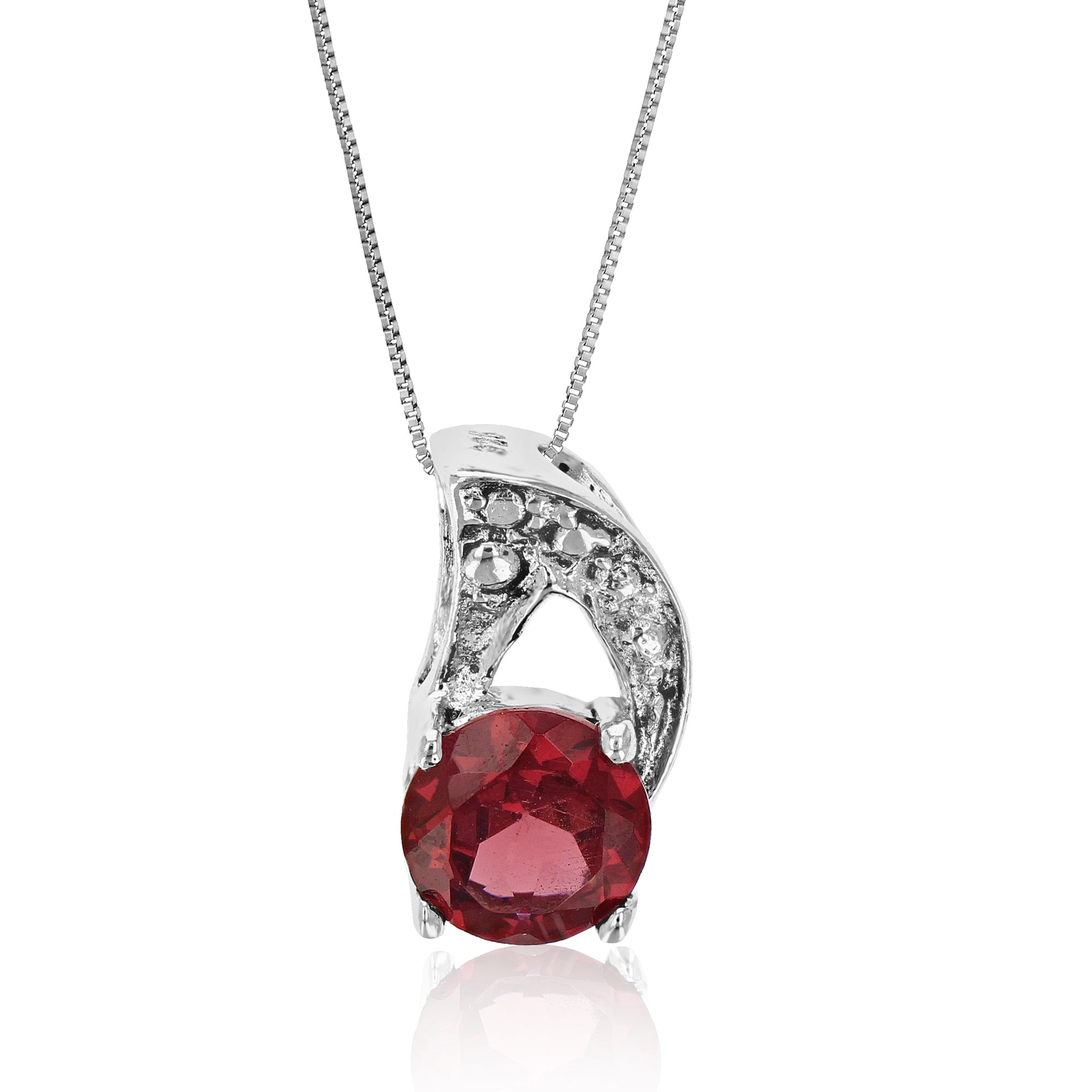 1/2 cttw Pendant Necklace, Garnet Pendant Necklace for Women in .925 Sterling Silver with Rhodium, 18 Inch Chain, Prong Setting