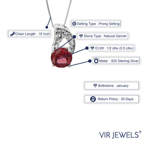 1/2 cttw Pendant Necklace, Garnet Pendant Necklace for Women in .925 Sterling Silver with Rhodium, 18 Inch Chain, Prong Setting