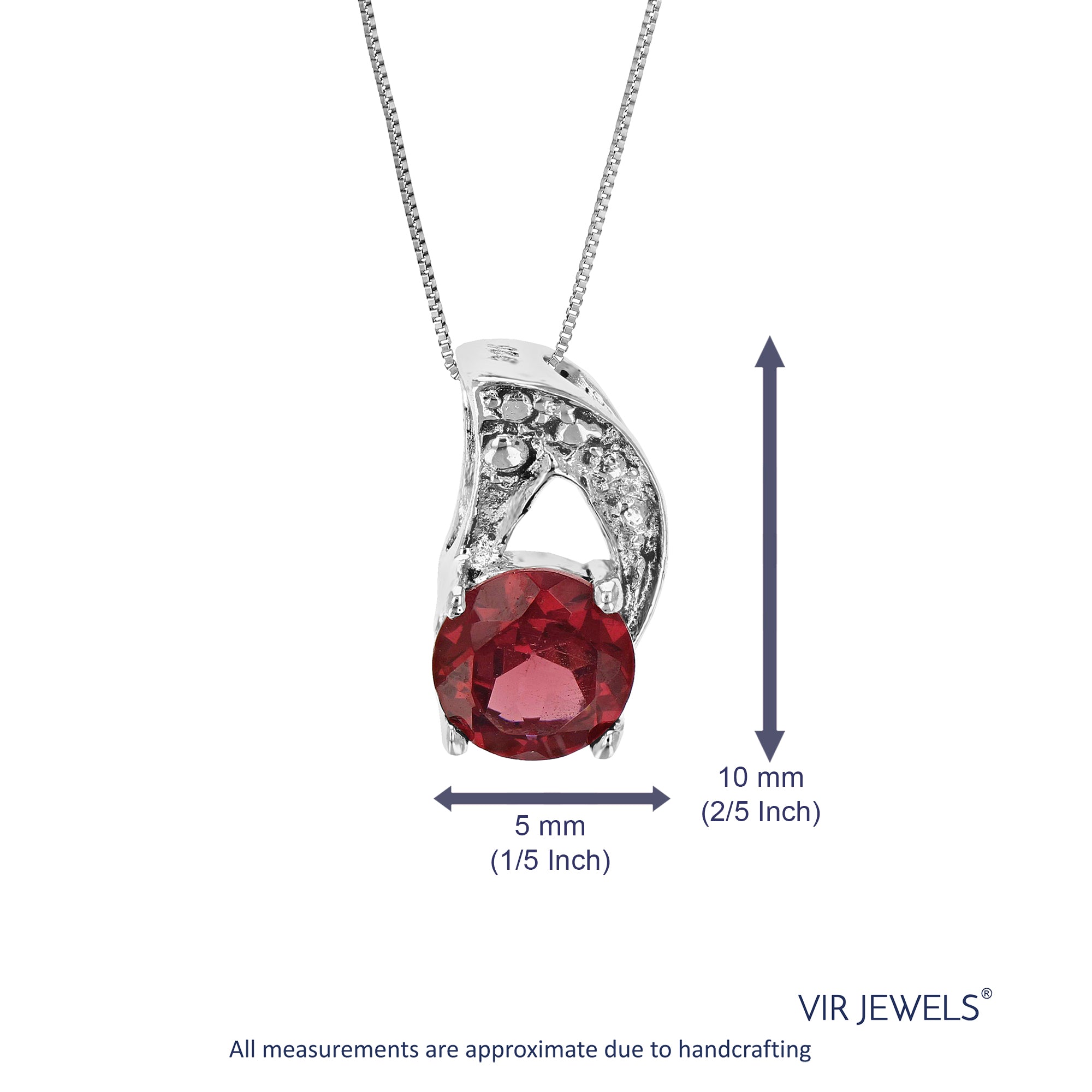 1/2 cttw Pendant Necklace, Garnet Pendant Necklace for Women in .925 Sterling Silver with Rhodium, 18 Inch Chain, Prong Setting